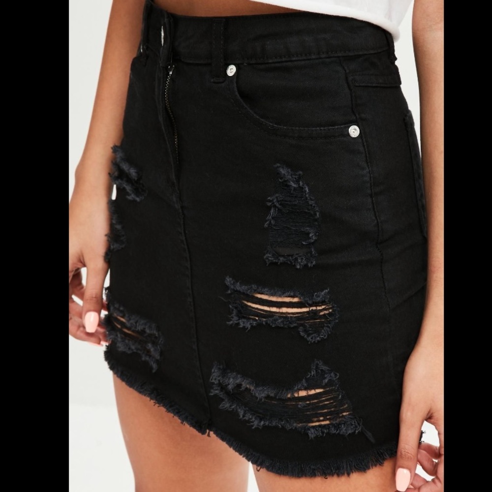 Mini Black Distressed Denim Skirt